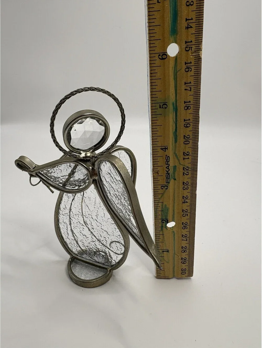 Vintage Stained Glass Angel Candle Tea Light Holder Cross Religious 5.5”